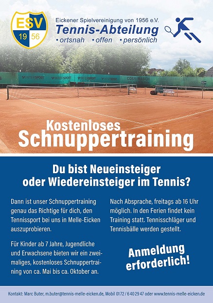 Tennis Schnuppertraining Flyer